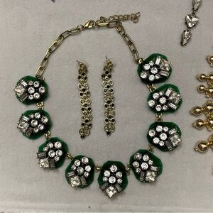 Green and Gold Art Deco Pendant Necklace + Earrings Set